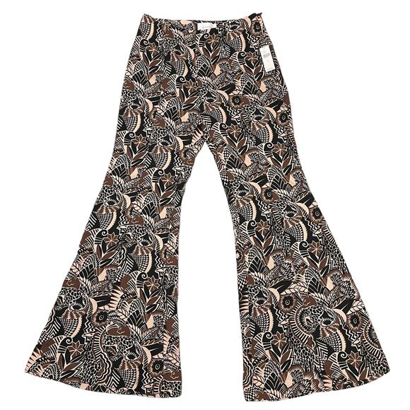 NEW Anthropologie Drapey Flare Pants Viscose Brown Motif Jungle Print - Size 4 - Picture 15 of 16